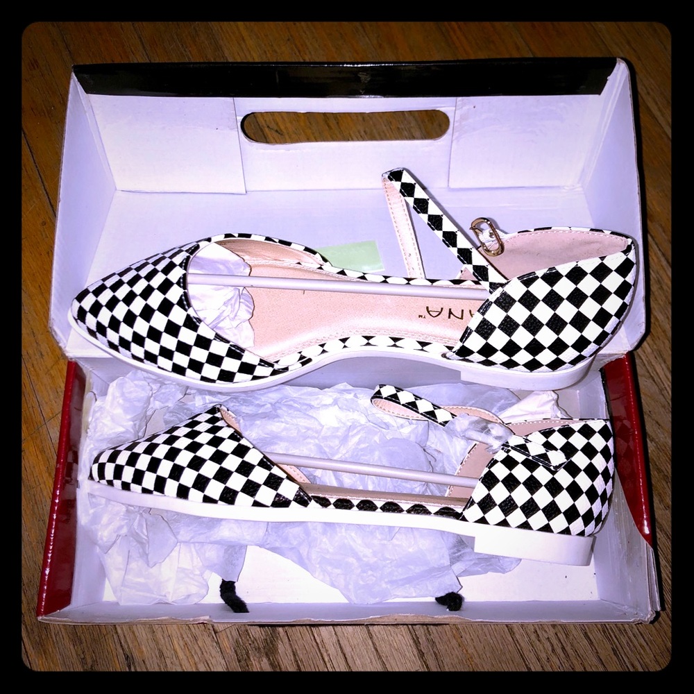 NIB black and white checkered flats